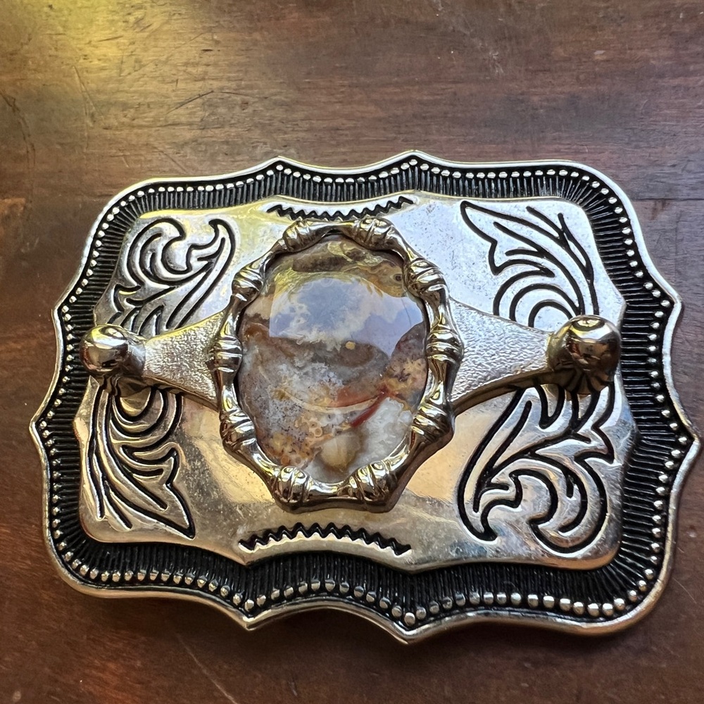 Men’s Rectangular Belt Buckle With Oval Stone Western Belt Buckle